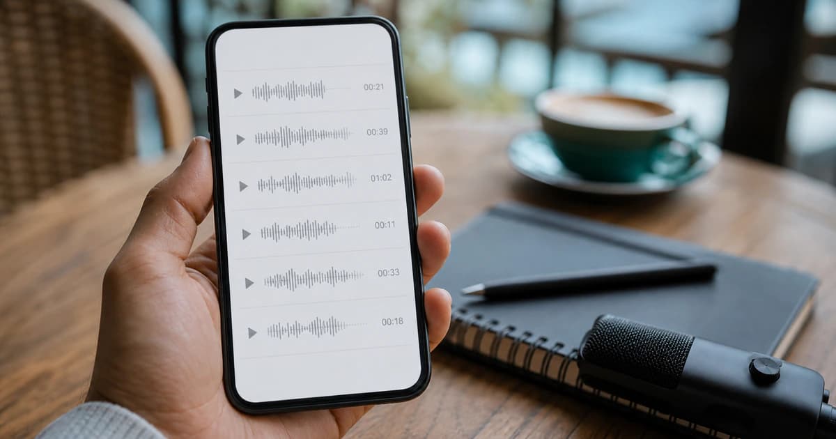 Phone displaying a simple list of voice memo waveforms and durations