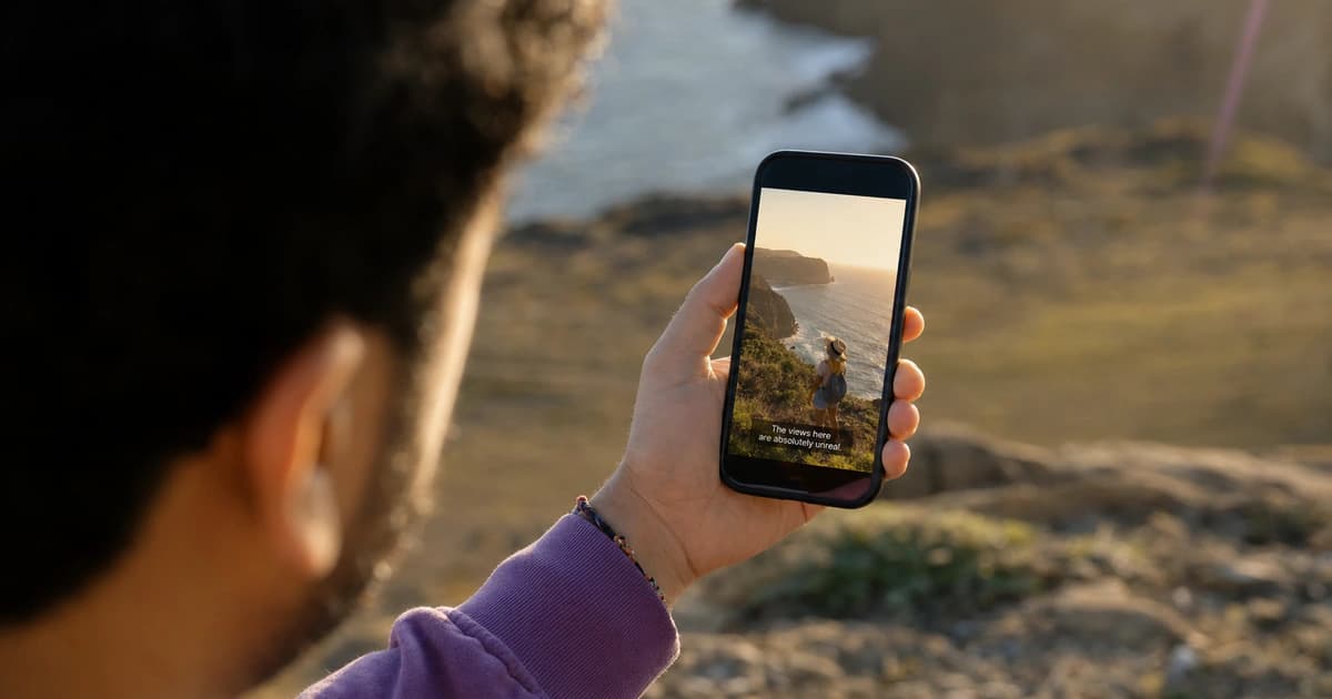 Handheld travel video with a clean subtitle line low in the vertical frame